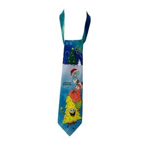 Vintage 2002 SpongeBob SquarePants Christmas Tie Blue Nickelodeon Necktie